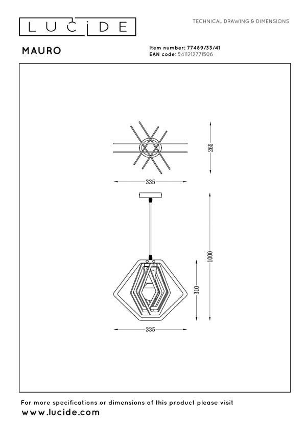Lucide Mauro - Suspension enfant - 1xE27 - Taupe