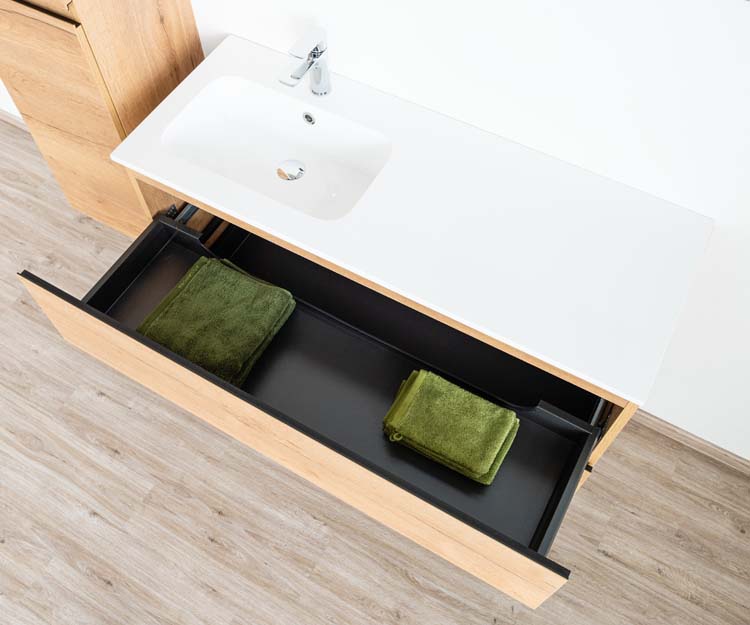 Meuble de salle de bain Daria chêne brun doré 1200 mm lavabo  brillant gauche