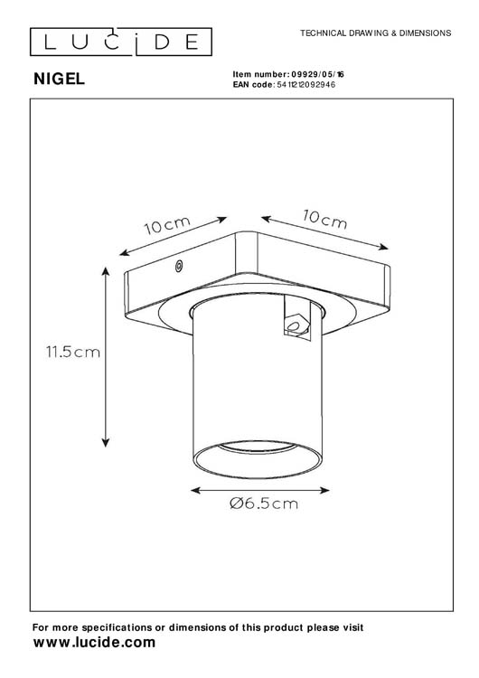 Plafondspot Zwart LED DTW 1xGU10 5W