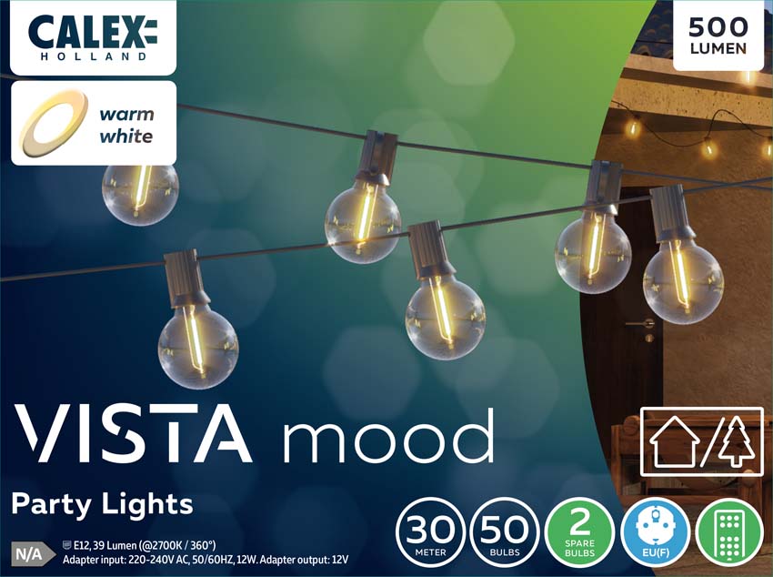Partylamp - Warm wit - 30m - Dimbaar - 2700K - LED geïntegreerd - 50 lampen