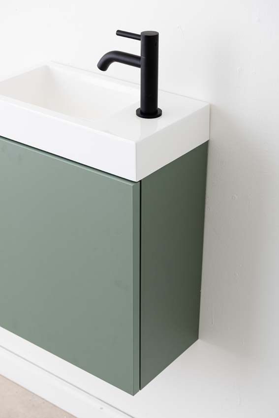 Meuble de toilette Dotan eucalyptus vert lavabo blanc brillant 45x40x2