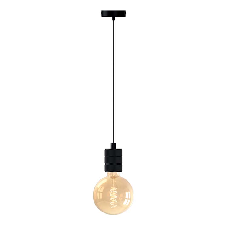 Lustre retro noir 3 anneaux E27 diamètre 10 cm