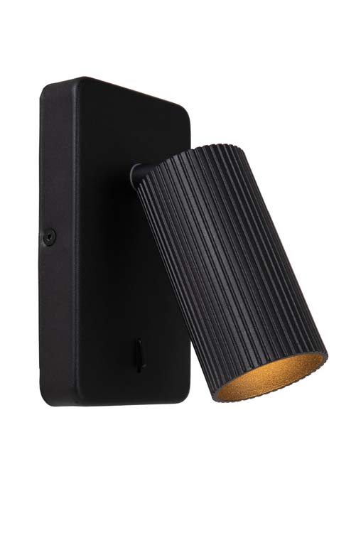 Wandspot - zwart - 9x14,9x16cm - GU10 - 40W - geribbeld