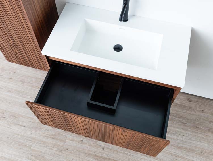 Meuble de salle de bains Warren noyer suspendu avec lavabo simple blanc mat 90cm