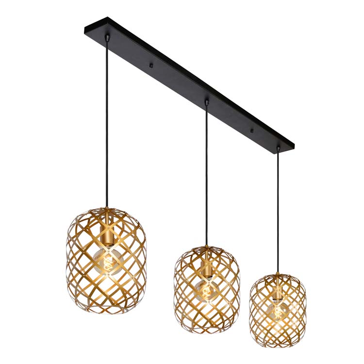 Lucide WOLFRAM - Suspension - 3xE27 - Or Mat / Laiton