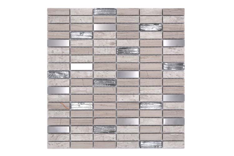 Mosaïque Crystal+ Mix bois/blanc rectangulaire brillant 29,8x30,4cm
