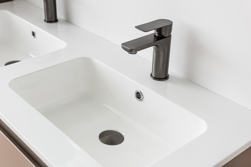 Badkamermeubel Trente taupe met dubbele wastafel glanzend wit 120cm