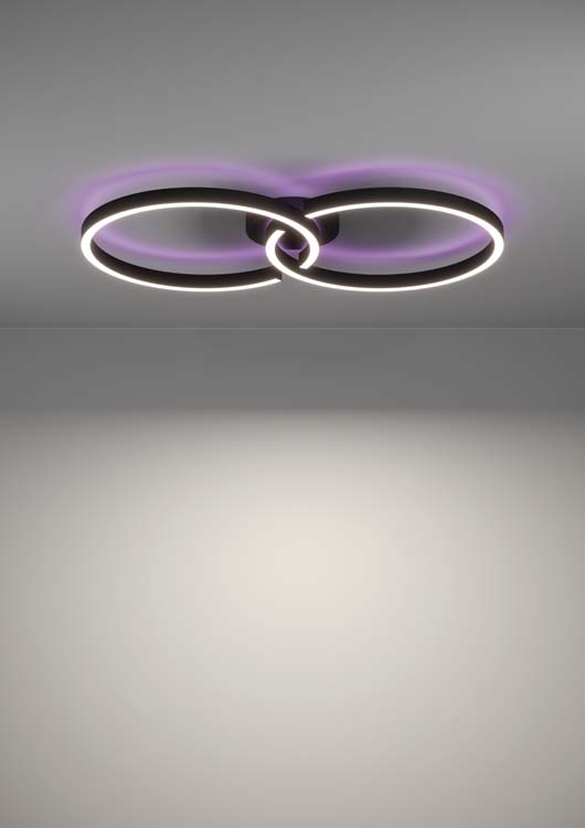Plafonnier - noir - 67,5x38x6,5cm - dimmable - LED - 2x9,75W - 2700-6500K + RGB