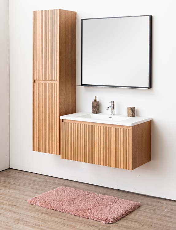 Meuble de salle de bain Warren afrormosia 900 mm lavabo blanc mat