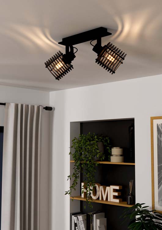 Plafondlamp 2 spots Sego 2xE27 zwart/hout