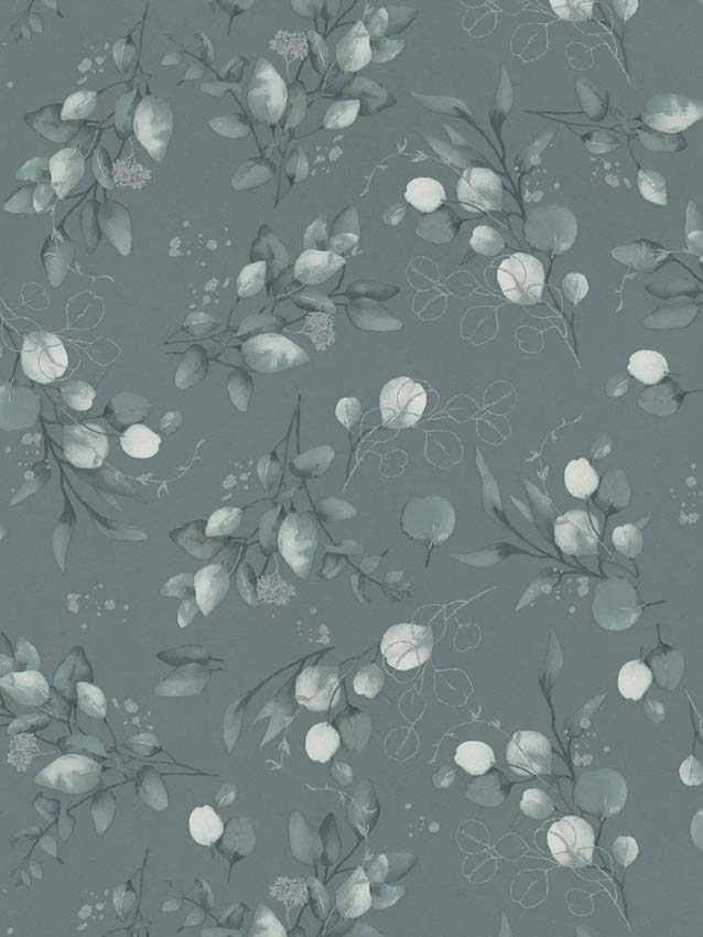 Vinyle sur papier peint intissé eucalyptus vert/argent 0,53x10,05m