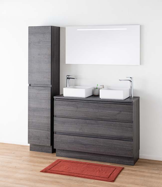 Meuble de salle de bain Dotan chêne foncé 1200 mm à poser tablette melamine