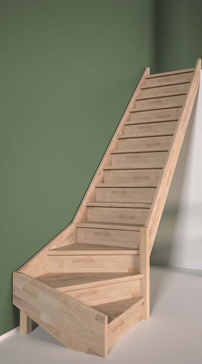 Escalier fermé chêne Dresden avec quart tournant bas droite