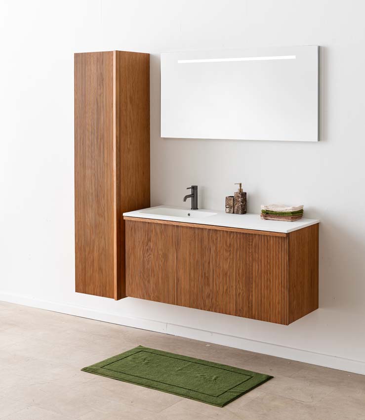 Badkamermeubel Fae eik hangend met enkele wastafel mat wit 120cm