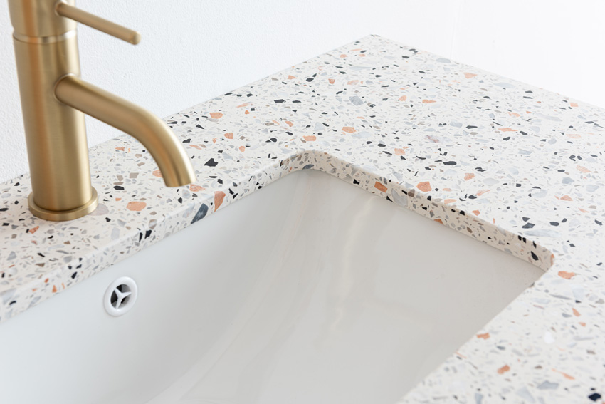 Badkamermeubel Fior eik hangend met enkele wastafel terrazzo 90cm