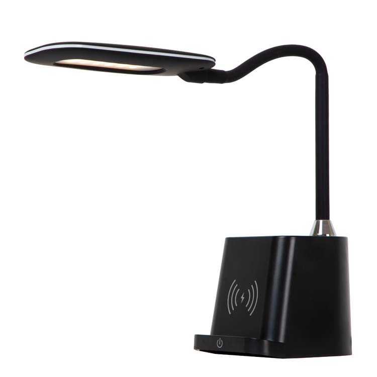 Lucide PENNY - Bureaulamp - LED Dimb. - 1x4,7W 3000K - Met draadloze oplader - Zwart