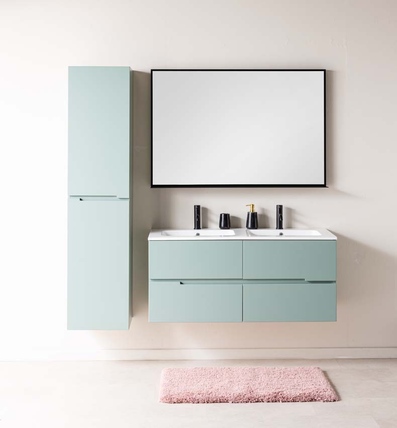 Meuble de salle de bain Truman gris-vert 1200 mm lavabo double brillant gauche Meuble de salle de bain Truman gris-vert 1200 mm lavabo double brillant gauche