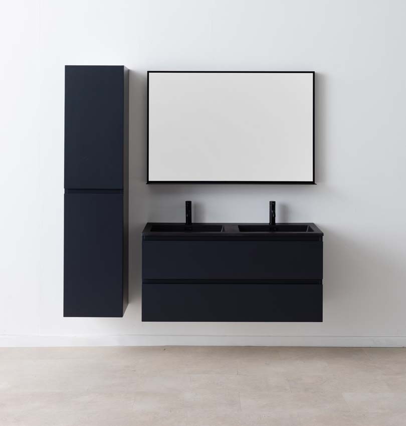 Meuble de salle de bain Tibo gris 1200 mm lavabo double noir mat