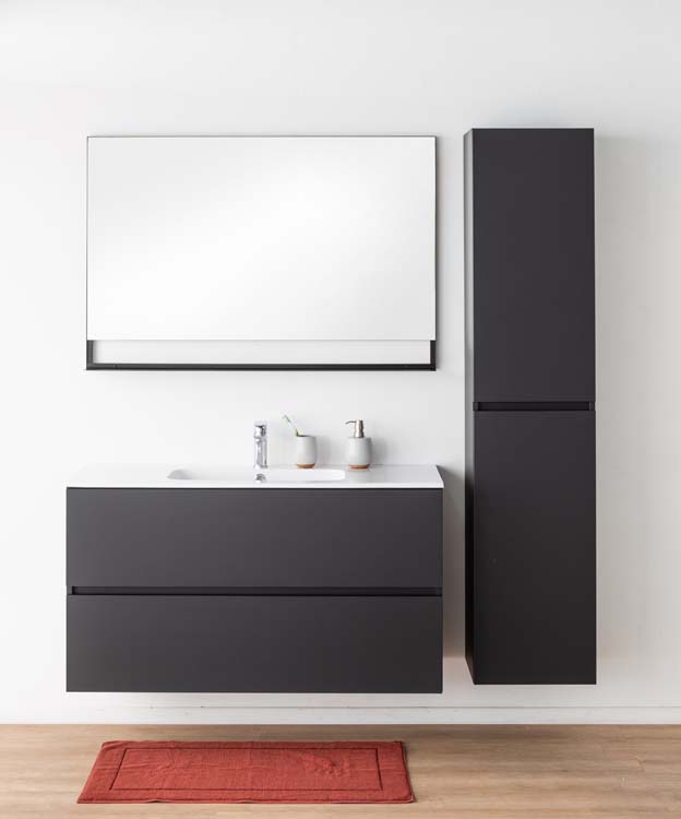Meuble de salle de bains Puro noir mat suspendu avec lavabo simple blanc brillant 120cm