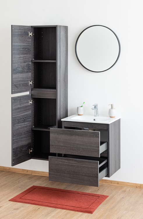 Meuble de salle de bain Dotan chêne foncé 600 mm lavabo porcelaine brillant