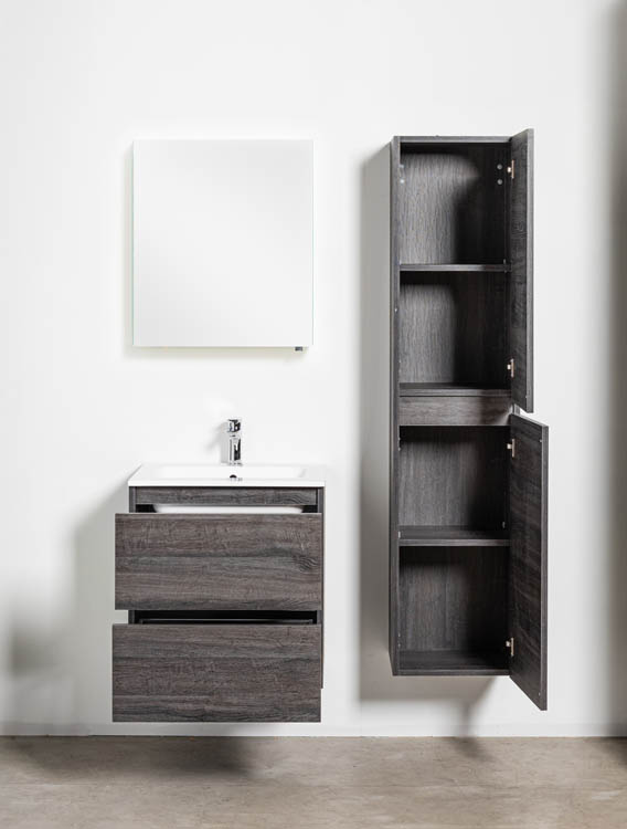 Meuble de salle de bain Dotan chêne foncé 600 mm lavabo brillant