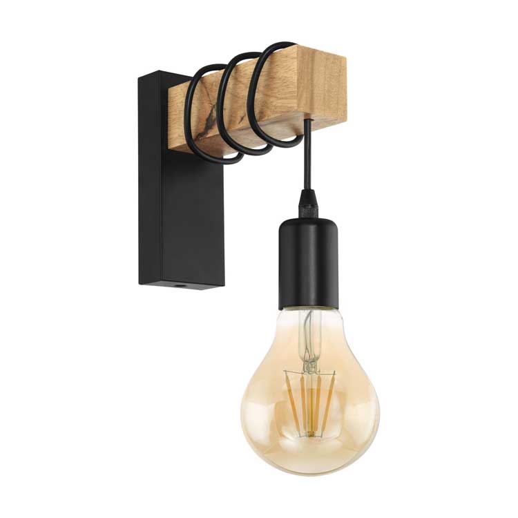 Applique murale LED - E27 - Noir chêne - Max. 10W