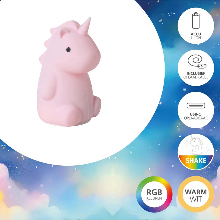 Lampe de table Licorne - Rose - H15cm - Dimmable - LED - 1x5W - RGB/3000K - USB