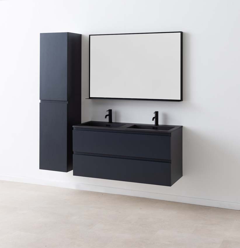 Meuble de salle de bain Tibo gris 1200 mm lavabo double noir mat
