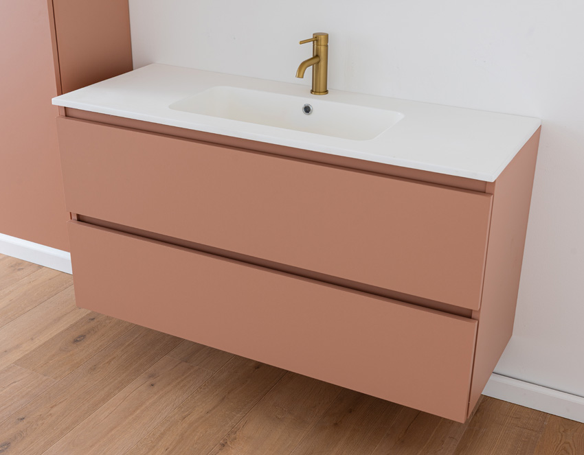 Meuble de salle de bains Dotan abricot suspendu avec lavabo simple blanc mat 120cm