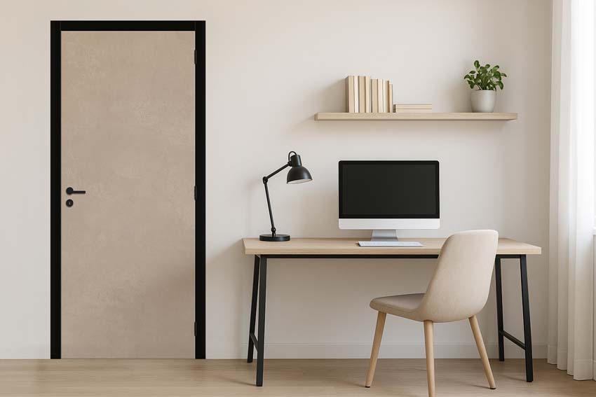 Complete binnendeur Mira beige 201,5x78cm tubespaan omkeerbaar + deurkast zwart 16,5cm