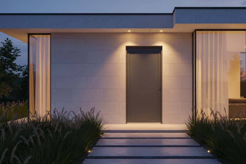 Porte extérieure Tavira en aluminium panneau plat anthracite 960x2180mm poussant à gauche