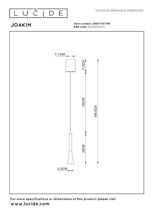 Lucide Premium Joakim - Hanglamp - Ø7,7cm - LED Dimbaar - CCT - 1x7W 2700K/4000K - Koffie
