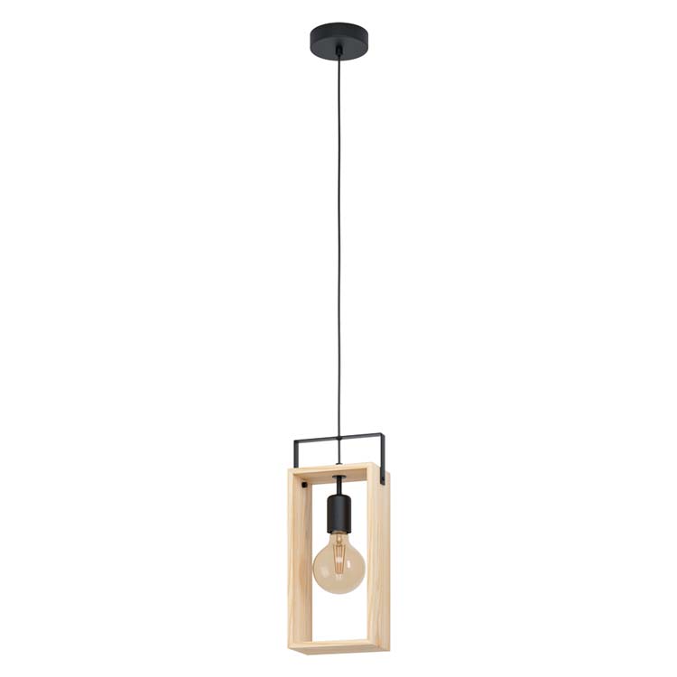 Hanglamp hout/zwart E27 40W dimbaar