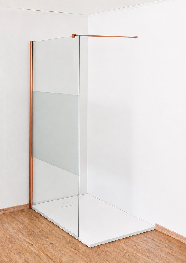 Paroi de douche à l'italienne Anais verre partiellement dépoli avec kit de profilés cuivre 97x200cm