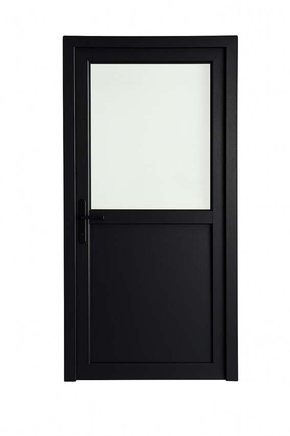 Buitendeur halfglas PVC helder glas zwart/wit 980x2180mm linkstrekkend