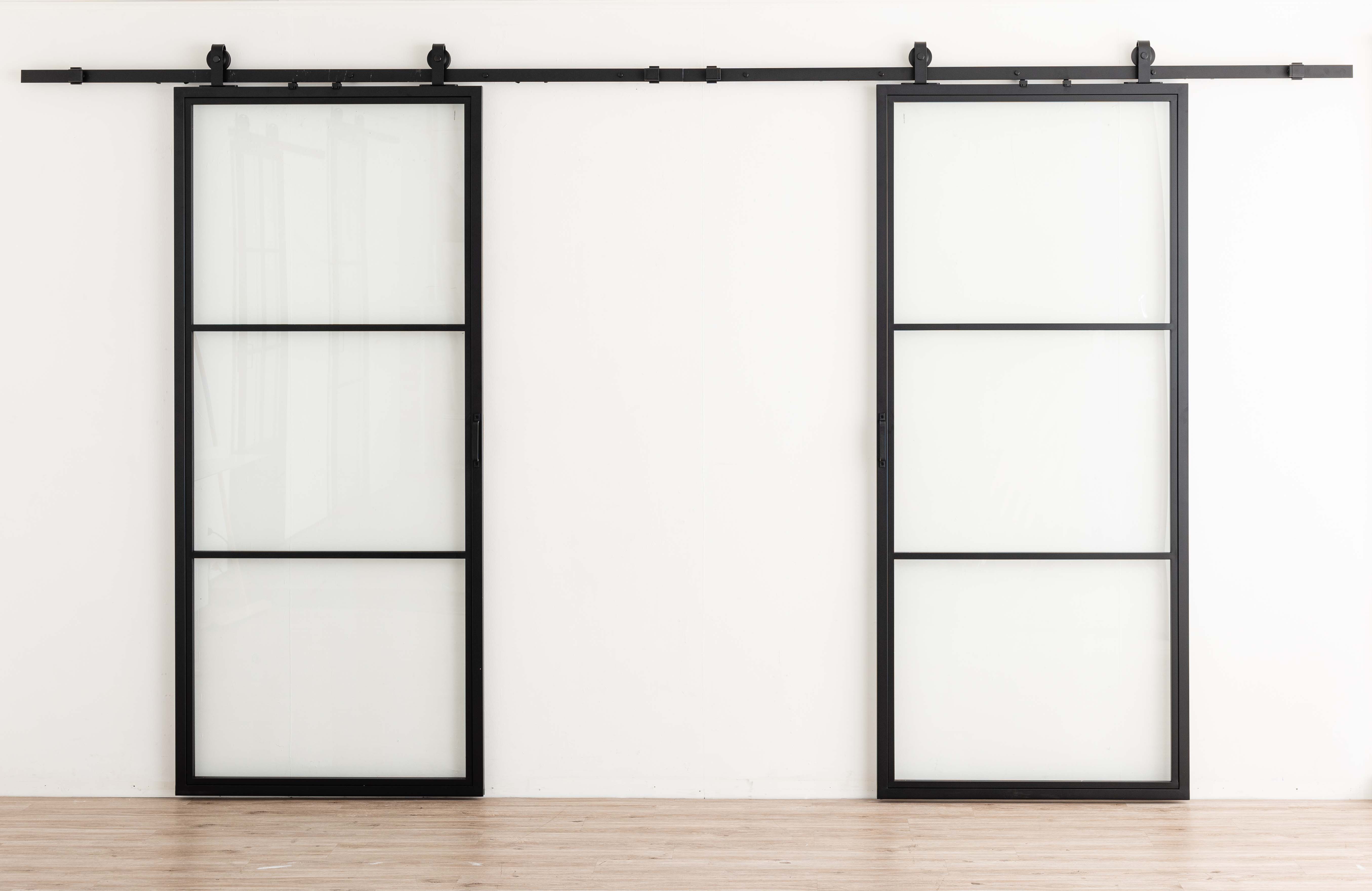 Complete dubbele stalen schuifdeur Tyra 2x3R op maat + rail zwart