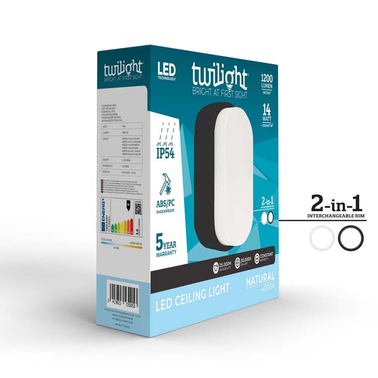 Plafondlamp ovaal zwart/wit 14W 4000K