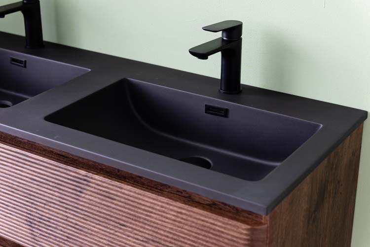 Badkamermeubel Jelte notelaar hangend met dubbele wastafel mat zwart 120cm