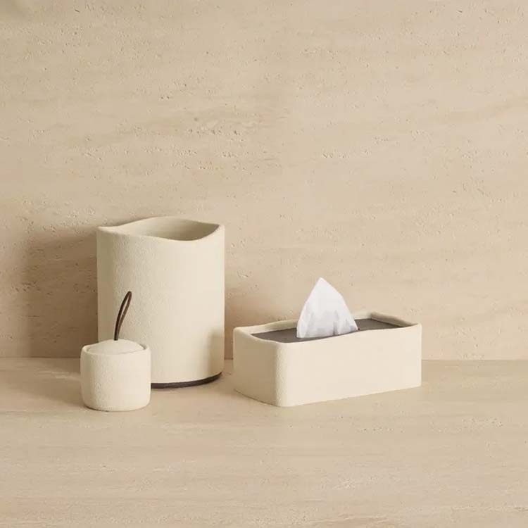Support pour disques de coton Owen polyrésine beige 10x9,4x10cm