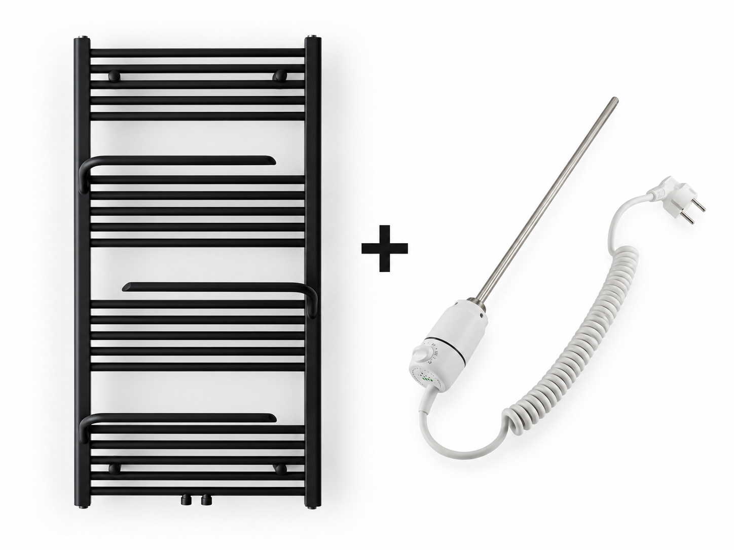 Handdoekradiator Dale enkel 120x60cm middenaansluiting zwart 575W + elektrisch verwarmingselement wit 600W