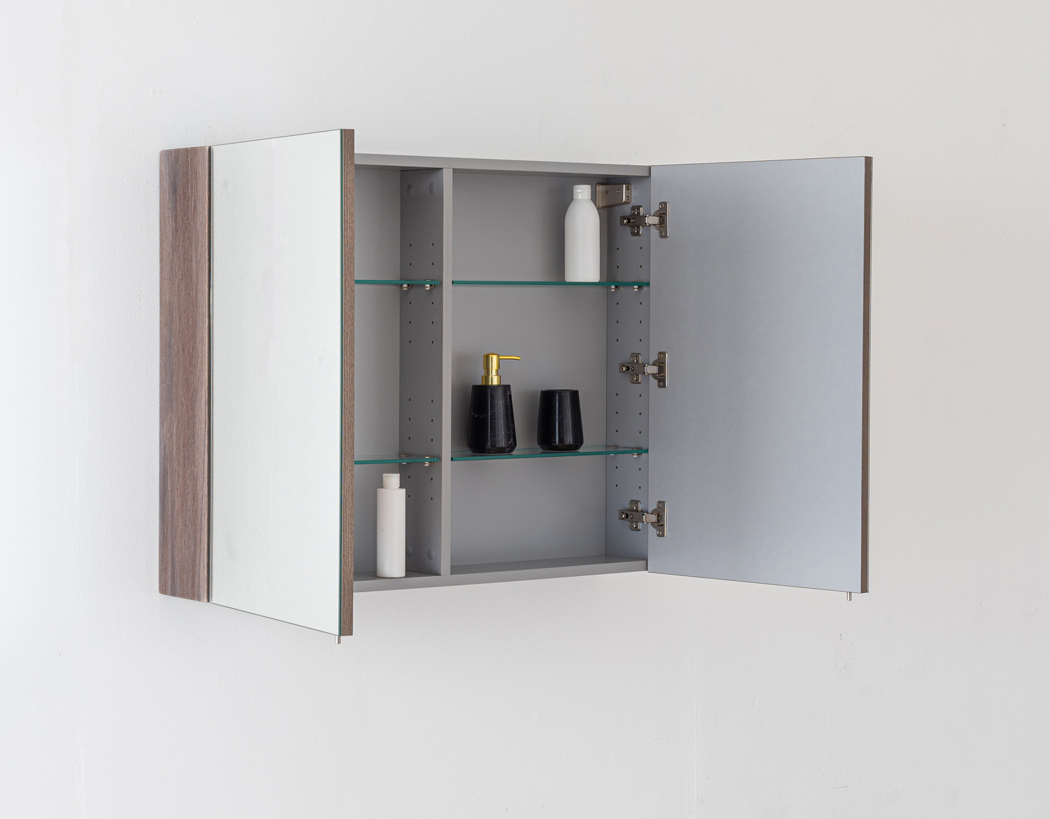 Armoire de toilette Tarik rectangulaire avec portes miroir double face chêne ambré 90x70cm