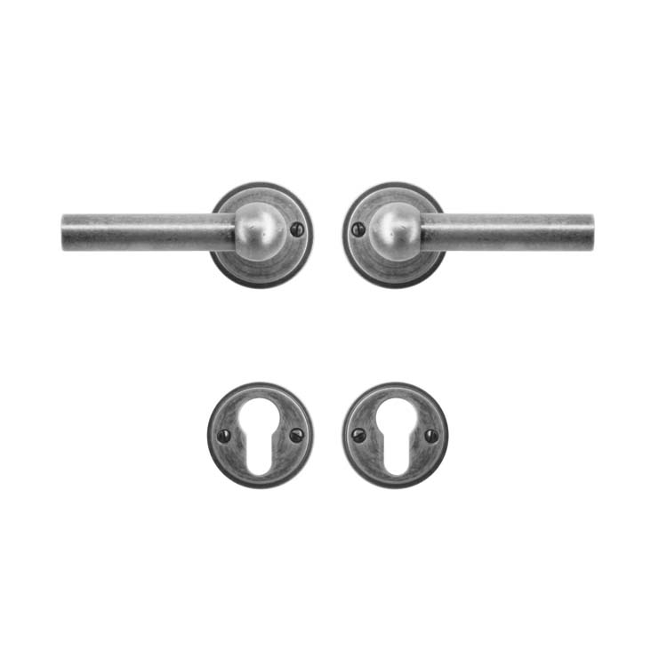 Poignée de porte pro grado 2x lucera vieil argent rosace cylindre
