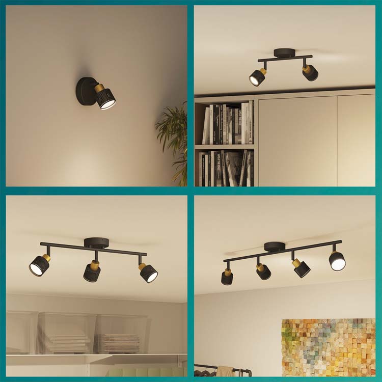 Spot en saillie - Noir/or - 21,7x19,6x9,1cm - GU10 - 3x35W