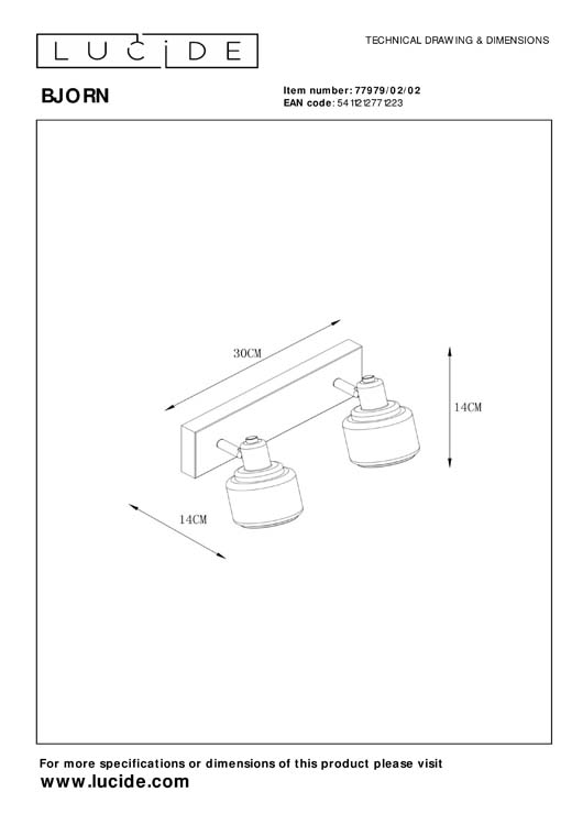 Lucide BJORN - Plafondspot - 2xE14 - Mat Goud / Messing