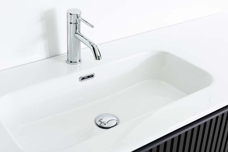 Meuble de salle de bains Sunday noir mat suspendu avec lavabo simple blanc brillant 120cm