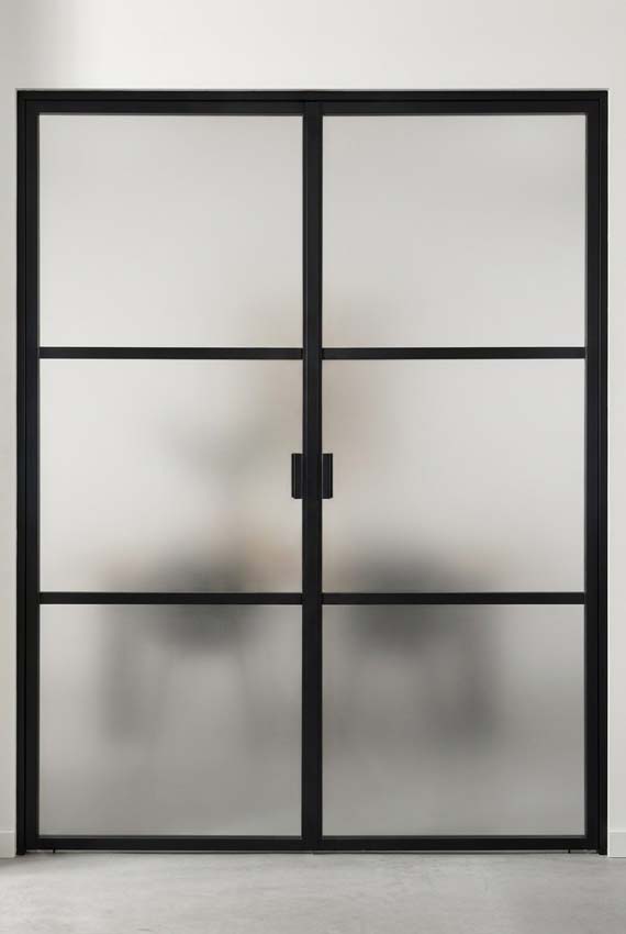 Porte intérieure double vitrée Luxe Dimaro Nero verre mat sur mesure noir poussant à gauche
