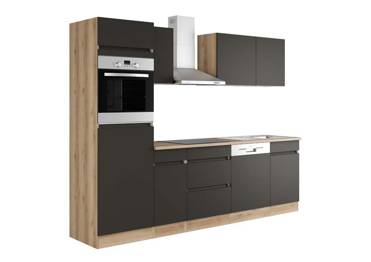 Keuken Wodan antraciet/houtlook 270cm - inox wanddampkap - zonder toestellen