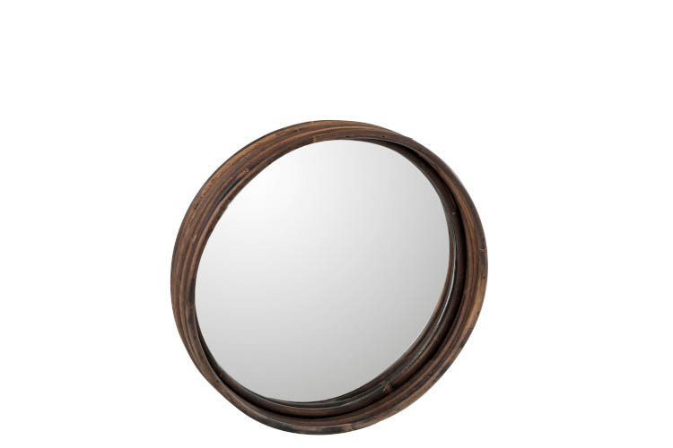 Plateau avec un miroir rond rotan D30 cm