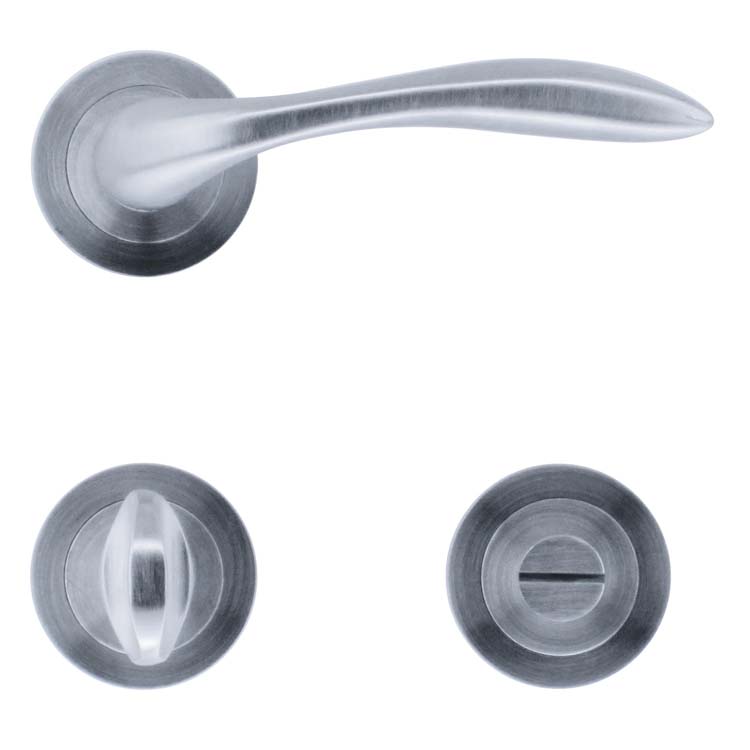 Poignée de porte cagliari chrome brossé avec serrure toilette