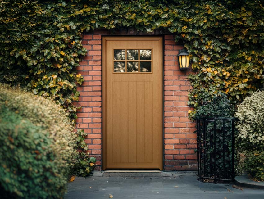 Porte extérieure bois Alva meranti naturel verre clair ouvrant à gauche sur mesure